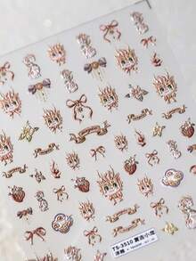1张复古小龙浮雕可爱卡通龙与盛开的花朵5D吉祥趣味美甲贴纸，自粘式美甲装饰，适合女孩美甲贴纸 - 彩色 - 查看 3
