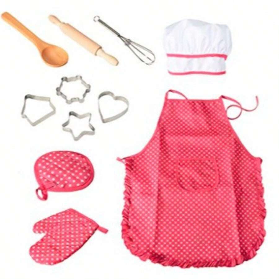 11 piezas Lindo set de hornear para niños - Delantal amigable para niños, moldes y herramientas de hornear - Utensilios de cocina educativos adecuados para niños - Multicolor - Ver 1