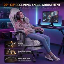 HLDIRECT Gaming Chair With Massage Lumbar Pillow, Breathable Felt Fabric, 90-135° Reclining, Linkage Armrests, Footrest, Ergonomic Office Chair For Adults - Bạc - Xem 4