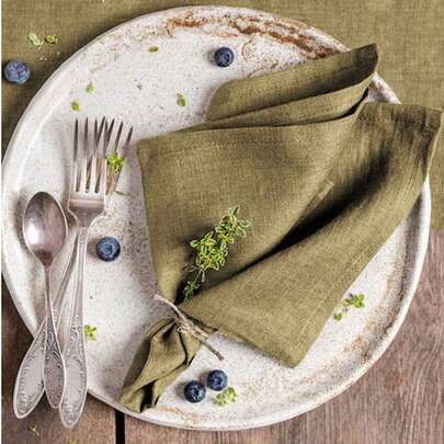 1/2 chiếc khăn ăn màu xanh ô liu cổ điển, thân thiện với da, thích hợp cho đám cưới, ngày Valentine và sử dụng tại nhà.