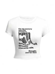 Áo thun nữ cổ tròn tay ngắn kiểu American Hot Girl, áo croptop thời trang mùa hè in chữ, đa năng, ôm sát. - trắng - Xem 3