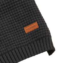 Gray Waffle Dog Knit Sweater, Foldable High Neck Ribbed Cuffs, Thick Warm Washable - Grey - View 10