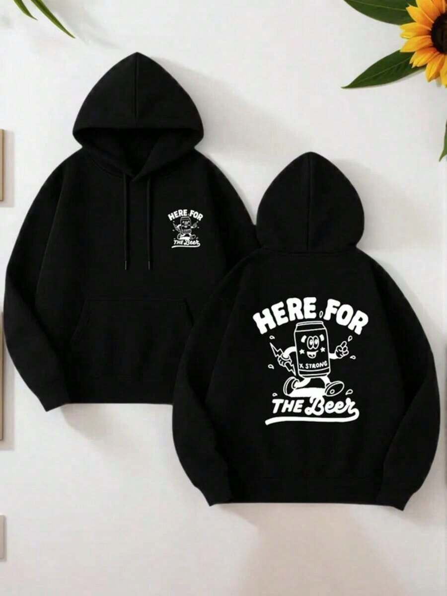 Graphic Hoodie Men Cartoon Print Casual Style Soft Fabric Men Everyday Wear Essentials Hoodie Hoodie Women Sweatshirts Women Hoodies Men's Hoodie Sweatshirts Men Essentials Fear - màu đen - Xem 1