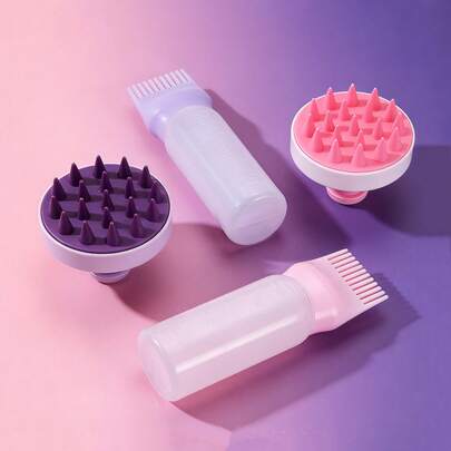 Set de 2 piezas que incluye cepillo de dientes, botella de champú seco, suministros de salón para tinte y permanente, botella exprimible, botella graduada, botella para permanente, productos para el cuidado del cabello, 1 peine para lavar el cabello, cepillo de masaje para el cuero cabelludo 2 en 1, cepillo de masaje para el cuero cabelludo húmedo y seco, cepillo para el cuidado del cuero cabelludo, adecuado como regalo para novio/novia