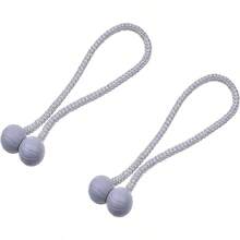 Magnetic Curtain Tiebacks - 2X Decorative Rope Holdbacks - 45cm In Length -, Thick Curtains, Draperies - Homes, Indoor And Outdoor Curtains - Ball Shaped - Grey - View 1