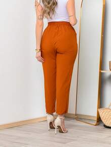 Lightweight Viscose Trousers With Elastic Waistband C711 - Màu Cam cháy - Xem 2