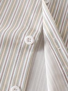 3pcs Baby Boys' Summer Casual Striped Polo Shirt, Bib Shorts, And Bow Tie Gentleman Outfit - Brown - View 5