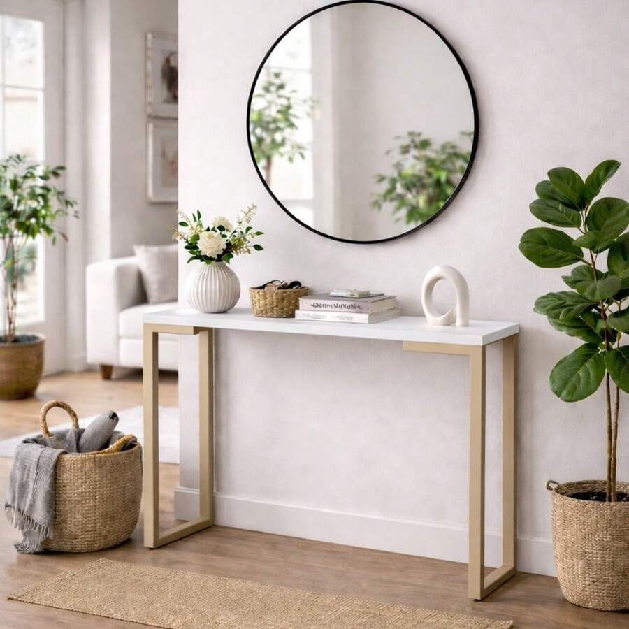 Industrial Buffet Side Table 90x30x76 Cm – Steel Frame With Dark Beige Legs - Blanco - Ver 1