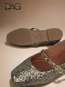 Women's Square Toe Pumps With Old Gold Glitter - 金色 - 查看 7