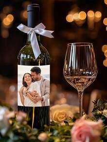 个性化照片酒瓶标签，定制照片派对酒瓶贴纸，非常适合生日、婚礼、周年纪念日和派对活动，可用作酒瓶装饰 - 彩色 - 查看 2
