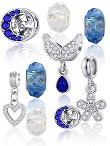 9pcs Silver & Blue Fish Tail, Heart, Star, Moon, Blue Resin Pendant Charms, Jewelry Making Supplies - Multicolor - View 1