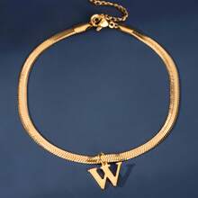 1件时尚简约18K镀金不锈钢26字母吊坠脚链，搭配蛇骨链，适合女性日常佩戴 - 金色 - 查看 14