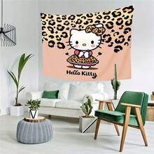 SANRIO 1件装三丽鸥Hello Kitty豹纹挂毯 | 美观卡通墙饰，适用于客厅、卧室、宿舍，可爱动漫艺术，涤纶绒面，桃皮绒 - 彩色 - 查看 4
