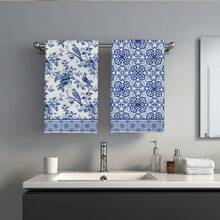 MEMNUN 2条海军蓝花鸟意大利瓷砖印花厨房毛巾，15.75*23.62英寸（40*60厘米），超柔软吸水超细纤维洗碗布，厨房装饰，家居用品，可机洗，适用于餐厅、厨房、家居装饰和礼品，四季皆宜。 - 彩色 - 查看 9