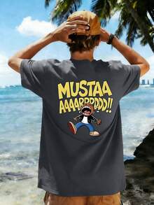 1 pieza Camiseta de manga corta con texto y gráfico de dibujos animados para niño preadolescente, estilo escolar - Gris Oscuro - Ver 9