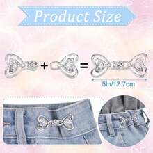 3 Pair Pant Waist Tightener Adjustable Detachable Clips Pins Reusable Smaller Cincher Buttons Tools No Sewing Love Heart Waistband For Women Loose Jeans - 如圖所示 - 查看 2