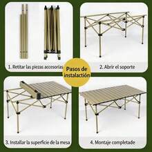 Mesa Plegable Portátil Multiusos Mesa para Comedor Cocina Camping Picnic Ahorra Espacio Fácil de Guardar Acero Inoxidable Dimensiones-120 * 56 * 50 cm - Caqui - Ver 7