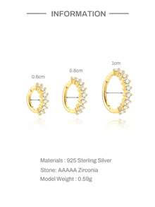 EleRunis 1 件 925 纯银低过敏性经典立方氧化锆 6/8/10 毫米耳环，18K 镀金迷你耳骨耳环，适合女性佩戴，可用于婚礼、派对、订婚、周年纪念、情人节等场合。 - 金色 - 查看 9