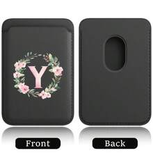 超薄磁吸钱包皮革 Magsafe 卡包磁吸手机套内置磁铁设计手机信用卡夹兼容苹果 16/15 Pro Max 安卓 A-Z 花环图案 - 黑色 - 查看 27