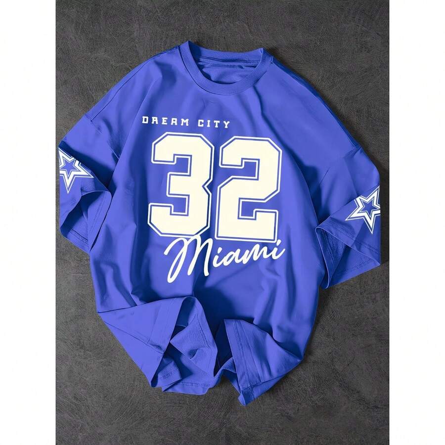 T-Shirt 32 Miami Shirt Blouse Unisex Men's Women's 100% Cotton Top Premium Streetwear New Release Immediate Shipping Various Colors!! - 寶藍色 - 查看 1