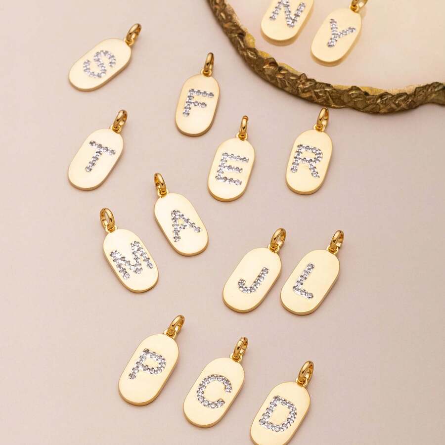 Letter A-Z Pendant With Sparkling Stones | Gold Oval Medal | Initial Name - Vàng - Xem 1