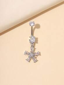 1 pieza Anillo de ombligo de titanio con diseño de copo de nieve a la moda, apto para uso diario - Plateado - Ver 2