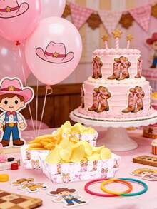 10pcs/30pcs/50pcs Pink Cowgirl Girl & Bow Paper Food Trays, Western Brown Boots Disposable Plates, Cowgirl Girl Bow & Hat Dessert Plates, Pink Cowgirl Theme Party Snack Fries Decor, Wild Cowboy Bridal Baby Shower - Type B - View 5