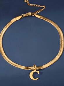 1件时尚简约18K镀金不锈钢26字母吊坠脚链，搭配蛇骨链，适合女性日常佩戴 - 金色 - 查看 5