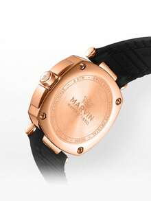 Marvin Reloj de mujer de alta calidad con movimiento de cuarzo suizo, pantalla de fecha de 3 manecillas, movimiento de cuarzo, cristal de zafiro, esfera de nácar, correa de cuero genuino - Negro - Ver 4