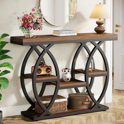 Tribesigns 39.4" Console Table, Industrial 4-Tier Sofa Table Entryway Table With Storage Shelves, Narrow Wood Accent Tables With Metal Frame For Small Spaces, Hallway, Foyer, Brown