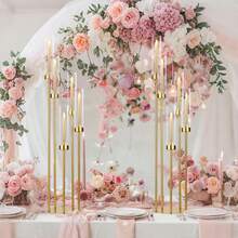 1PC Gold 5 Arm Floor Candelabra Centerpieces,39.4" Tall Gold Candle Holders Pillar Taper Candlestick Stand With Acrylic Lampshades For Wedding Ceremony,Birthday Party,Dinner Party,Home Décor - vàng - Xem 8