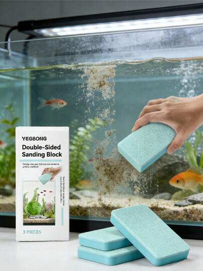 Yegbong 3pcs/Box Double-Sided Sanding Sponge, Multifunctional Aquarium Cleaning Sponge, Reusable Descaling Cleaning Tool