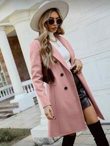 Women's Long Coat In Solid Color00 - 淺粉色 - 查看 3