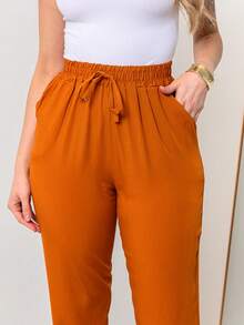 Lightweight Viscose Trousers With Elastic Waistband C711 - Màu Cam cháy - Xem 7