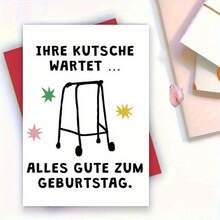 1pc Funny German Humor Birthday Greeting Card - "Wish You More Parties" Foldable Design, Humorous Aging Milestone Wishes For Friends And Family, Birthday Card, Lively Illustration, Vibrant Envelope - Sets - View 2