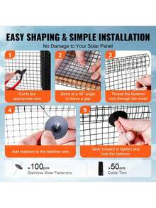 6 Inch X 100ft Solar Panel Bird Guard, Critter Guard Roll Kit With 100pcs Stainless Steel Fasteners, Solar Panel Guard With Rust-Proof PVC Coating, 1/2 Inch Wire Roll Mesh - Black - View 5