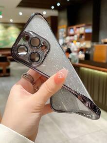 亮片、钻石闪光圆形水钻指环支架电镀手机壳，适用于 14/7 Pro Max/16/15/14/13/12/11，电镀手机支架，懒人手机支架，手机壳 - 黑色 - 查看 4