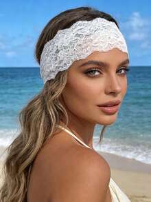 1件蕾丝花朵镂空发箍，时尚优雅性感蕾丝发饰，适合日常佩戴、派对、夏季沙滩叠戴发带 - 彩色 - 查看 2