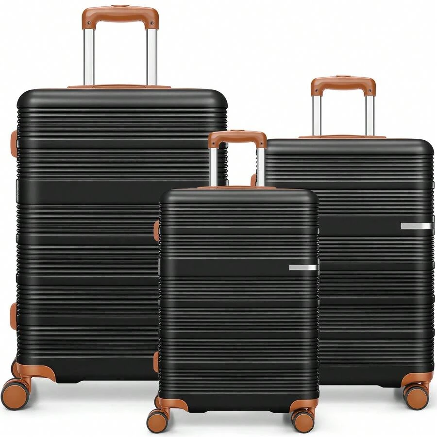 tooluck 3 Piece Lightweight Hardshell Luggage Sets ABS+PC Suitcase Set With Silent 360° Wheels And TSA Lock 20"/24"/28" Luggage Ergonomic Handles For Travel Business,Black