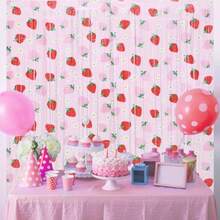 D2 Pack Strawberry Foil Fringe Curtain Strawberry Birthday Party Decorations Sweet Berry First Themed Photo Booth Props Backdrop Streamers For Girls Fruit Theme Baby Shower Birthday Plies 3.3x6.6ft - Hồng - Xem 4