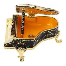 Piano Hinged Trinket Box Enamel Painted Mini Jewelry Box Decorative Ring Earring Holder Creative Home Decor, Perfect Gift For Thanksgiving Day, New Year, Christmas Collectible (Black) - 黑色 - 查看 4