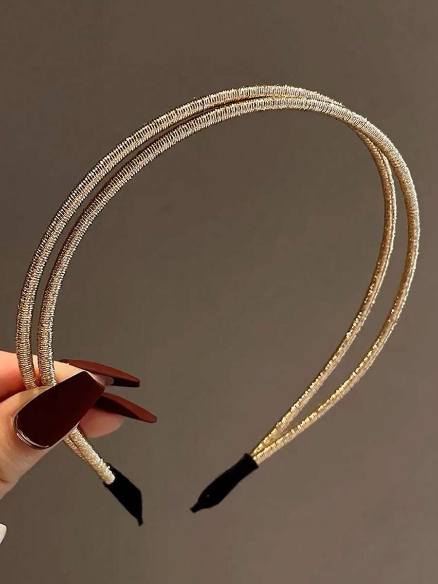 1 pezzo Fascia per capelli vintage color oro a doppio strato, lucida, adatta per donne con capelli spessi o sottili, ottima per lo styling di festival musicali e look casual, accessorio per capelli per la casa - Dorato - Visualizzare 1
