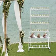 4-Tier White Champagne Display Stand, Steel & Board Material, 110.23Lbs Total Load, Holds 40 Cups, 4 Noise-Reduced Wheels (2 Lockable) For Wedding Engagement Party - View 4