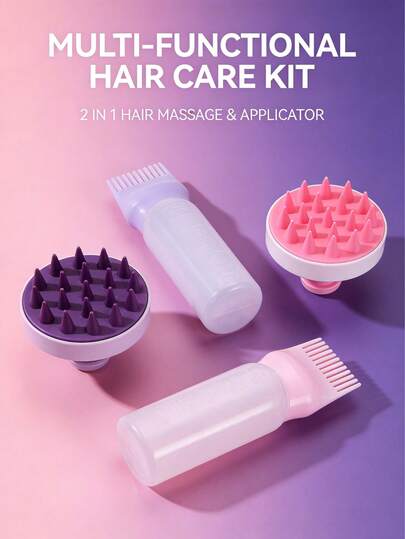 2er Set beinhaltet Zahnbürste, Trockenshampoo Flasche, Haarfärbung & Dauerwellen Salon Zubehör, Quetschflasche, Messbecher Flasche, Dauerwellen Flasche, Haarpflegeprodukte, 1 Stück Haare Waschkamm, 2-in-1 Kopfhaut Massage Shampoo Bürste, Nass- & Trockenkopfhaut Massage Shampoo Bürste, Kopfhaut Pflege Bürste, geeignet als Geschenk für Freund/Freundin