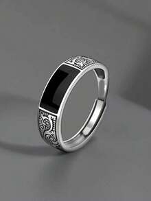 Retro Personality Versatile Dragon Pattern Resin Ring For Men, Small Group Design, Adjustable Opening, Single Creative Ring. - Black - View 4