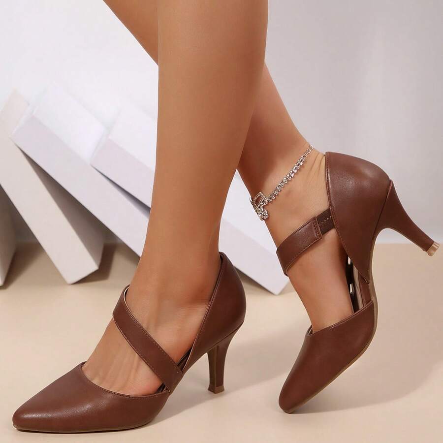 Women's Heeled Pumps Elegant Pointed Toe Stiletto Heel Shoes For Work Office/Wedding/Dancing - Brown - View 1