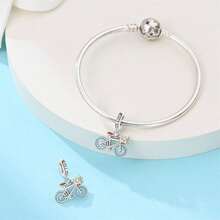 1 Piece Silver-Plated Travel Collection - Red Bus Bead, New Adventure Bead, Freedom Ride Pendant, Rotating Bicycle Pendant, Romantic E-Bike Pendant, Red Touring Car Bead, Adventure Vehicle Bead, Suitable For Original Snake Chain Bracelets, Necklaces, And Bead Strings DIY Jewelry Making Luxury BFF Gift - Multicolor - View 7