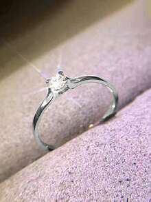 1pc Women's Elegant Square Cubic Zirconia Ring, Suitable For Valentine's Day Gift, Wedding, Engagement, Anniversary Occasions - Silver - View 3