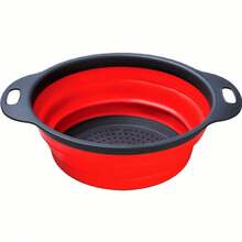Foldable Silicone Colander - Space-Saving Vegetable Washing Basket - Durable Kitchen Sink Strainer Basket - Easy To Clean, Suitable For Pasta, Vegetables And Fruits (Green, Blue, Red) - L - View 14