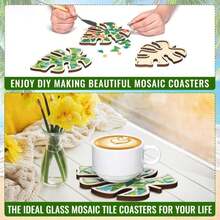 Honeydak 6 Sets DIY Leaves Glass Mosaic Tiles With 6 Sets Leaves Wooden Coasters Making Mosaic Crafts Materials Package Mixed Stained Glass Kit For Handmade Colourful Home Gifts Indoor Decor - ColorA - 查看 5